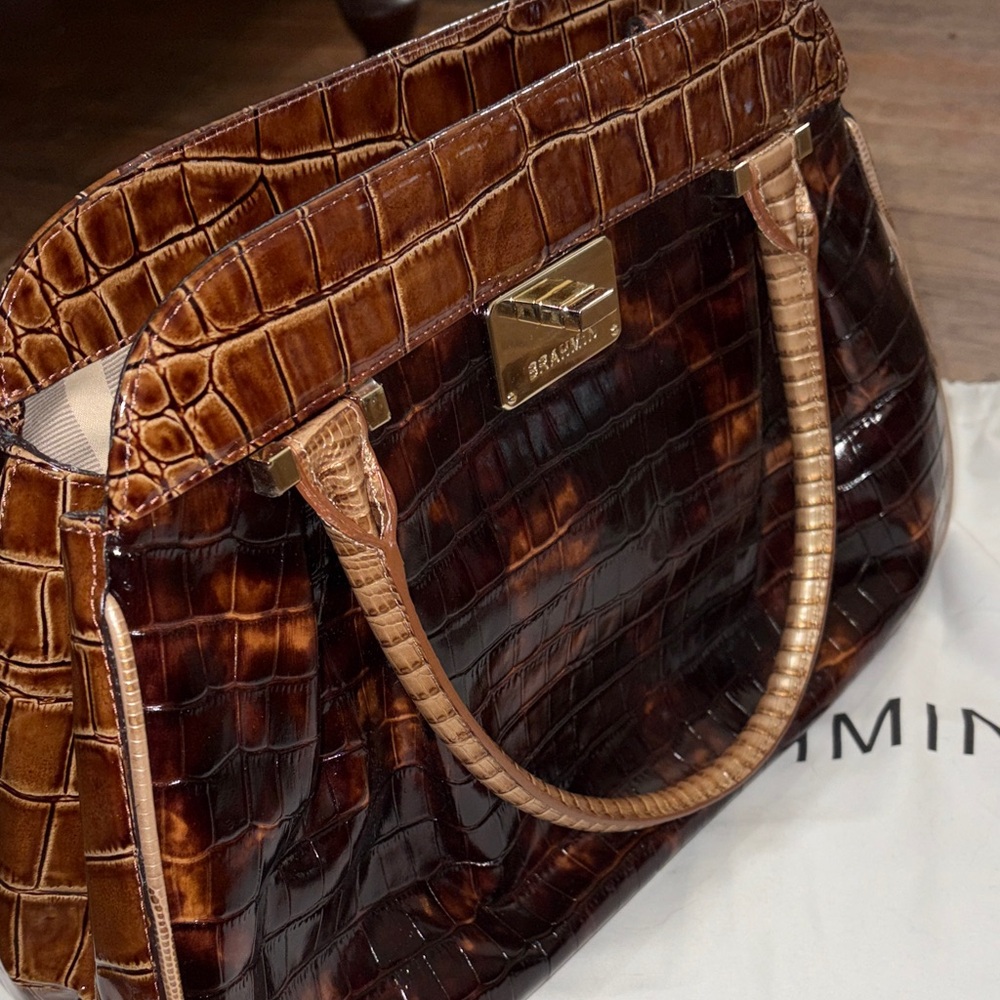 Brahmin Brown Croc-Embossed Leather Satchel with Gold Plate - Picture 10 of 13